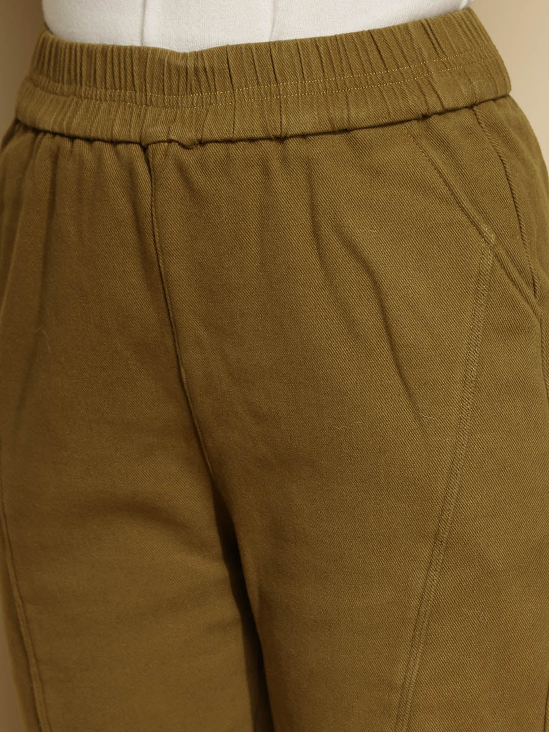 Solid Brown Solid Cotton High Rise Ankle Length Trouser