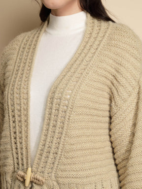 Light Olive Solid Full Sleeve Open Neck Cardigan