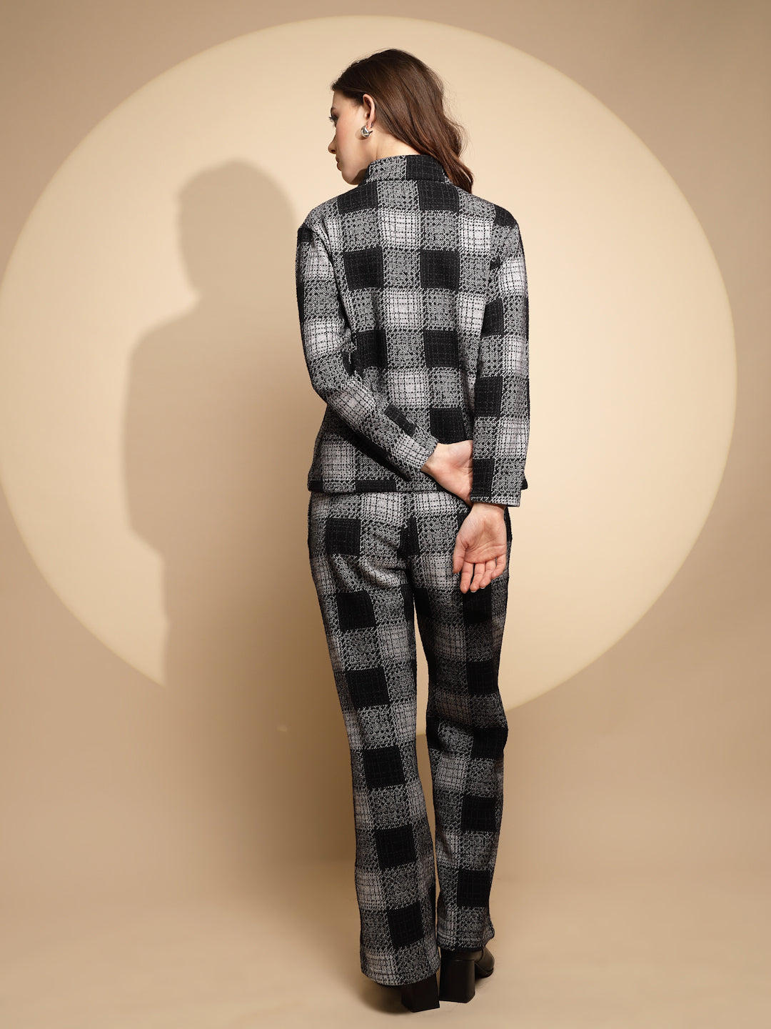 Women Black Checkered Turtle Neck Full Sleeve Loose fit Co-ord Set