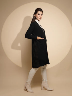 Women Black Knee Length Winter Shrug