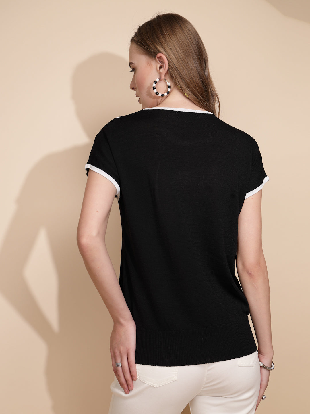 Black Viscose Blend Regular Fit Top For Women