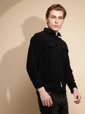 Men Black Solid Full Sleeve Collar Neck Polycotton Regular fit Shirt