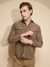 Men Brown Solid Full Sleeve Collar Neck Polycotton Shirt