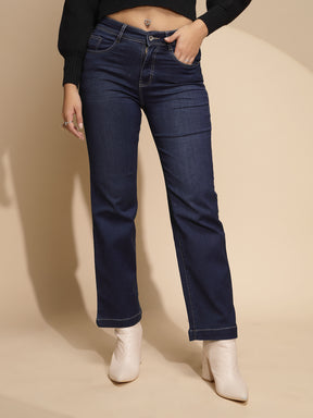 Women Solid Cotton Blend High Rise Straight  Regular fit Jeans