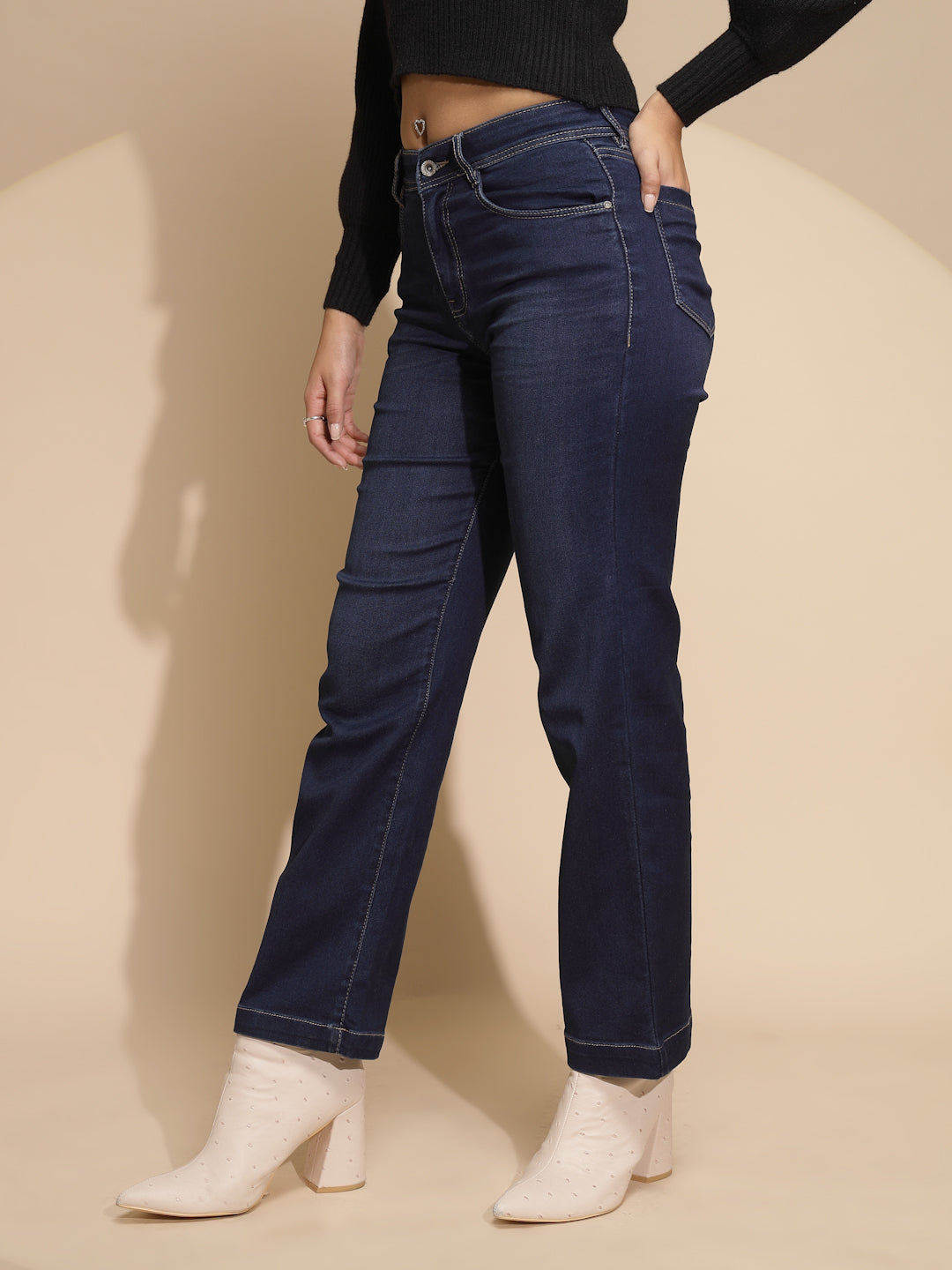 Women Solid Cotton Blend High Rise Straight  Regular fit Jeans