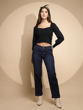 Women Solid Cotton Blend High Rise Straight  Regular fit Jeans