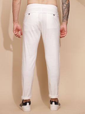 White Cotton Linen Relaxed Fit Lower For Men