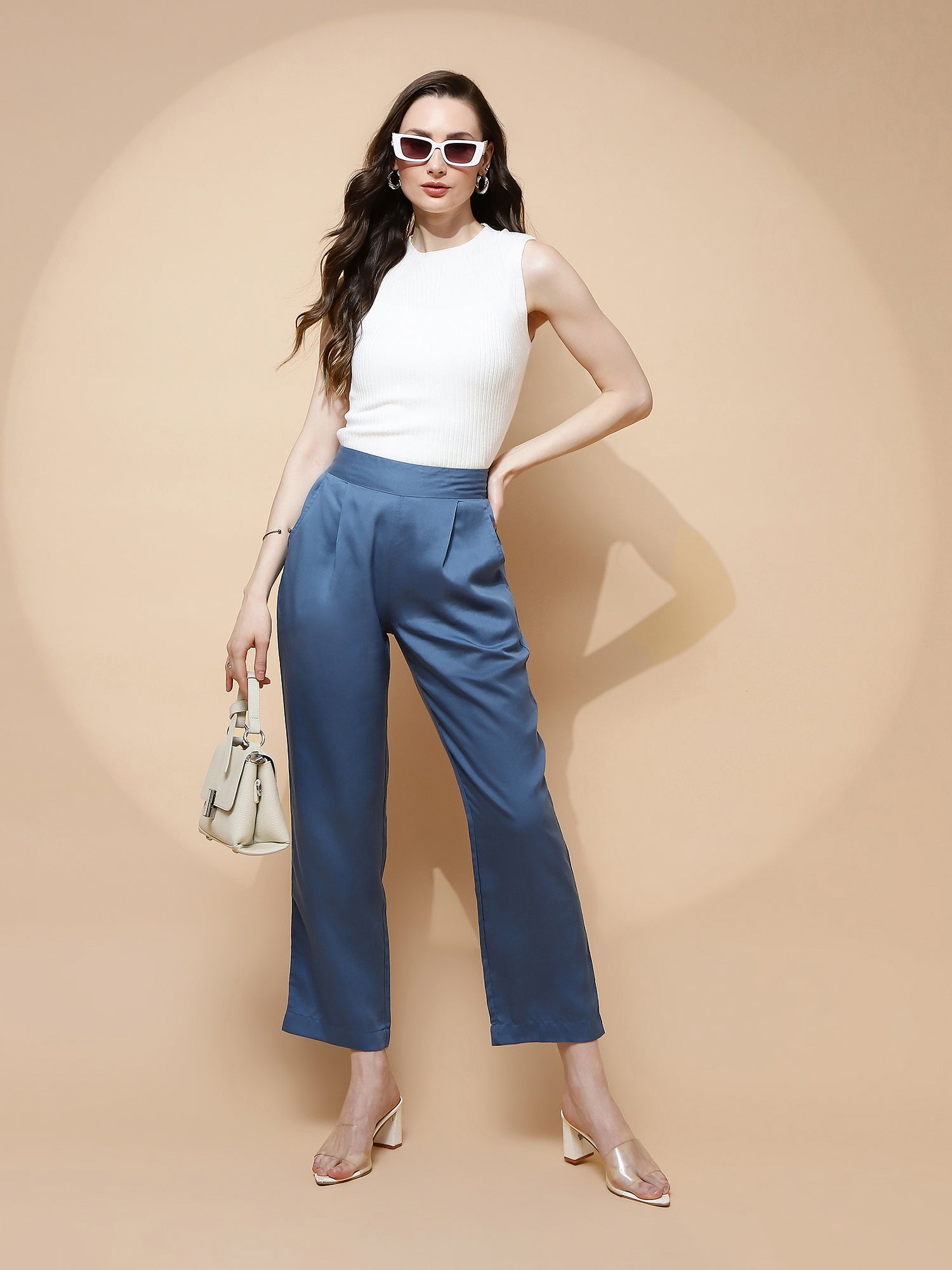 Blue Rayon Relaxed Fit Lower For Women