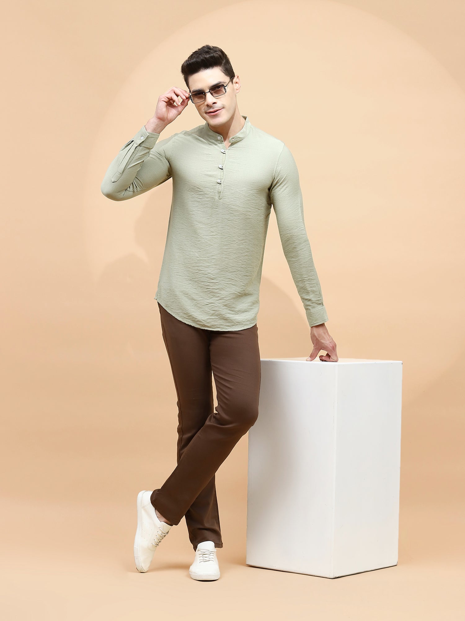 Pista Green Polyester Blend Regular Fit Kurta For Men