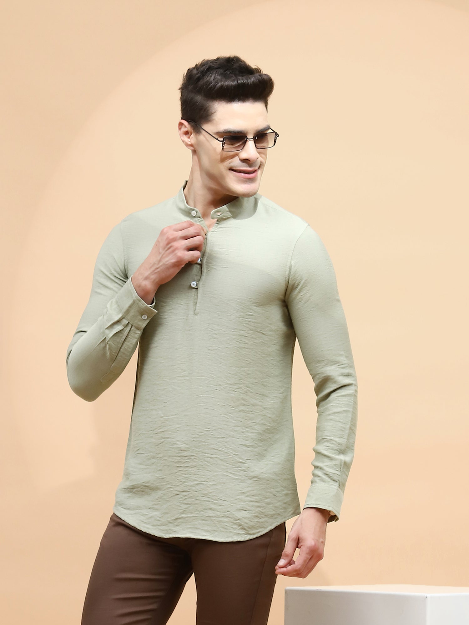 Pista Green Polyester Blend Regular Fit Kurta For Men