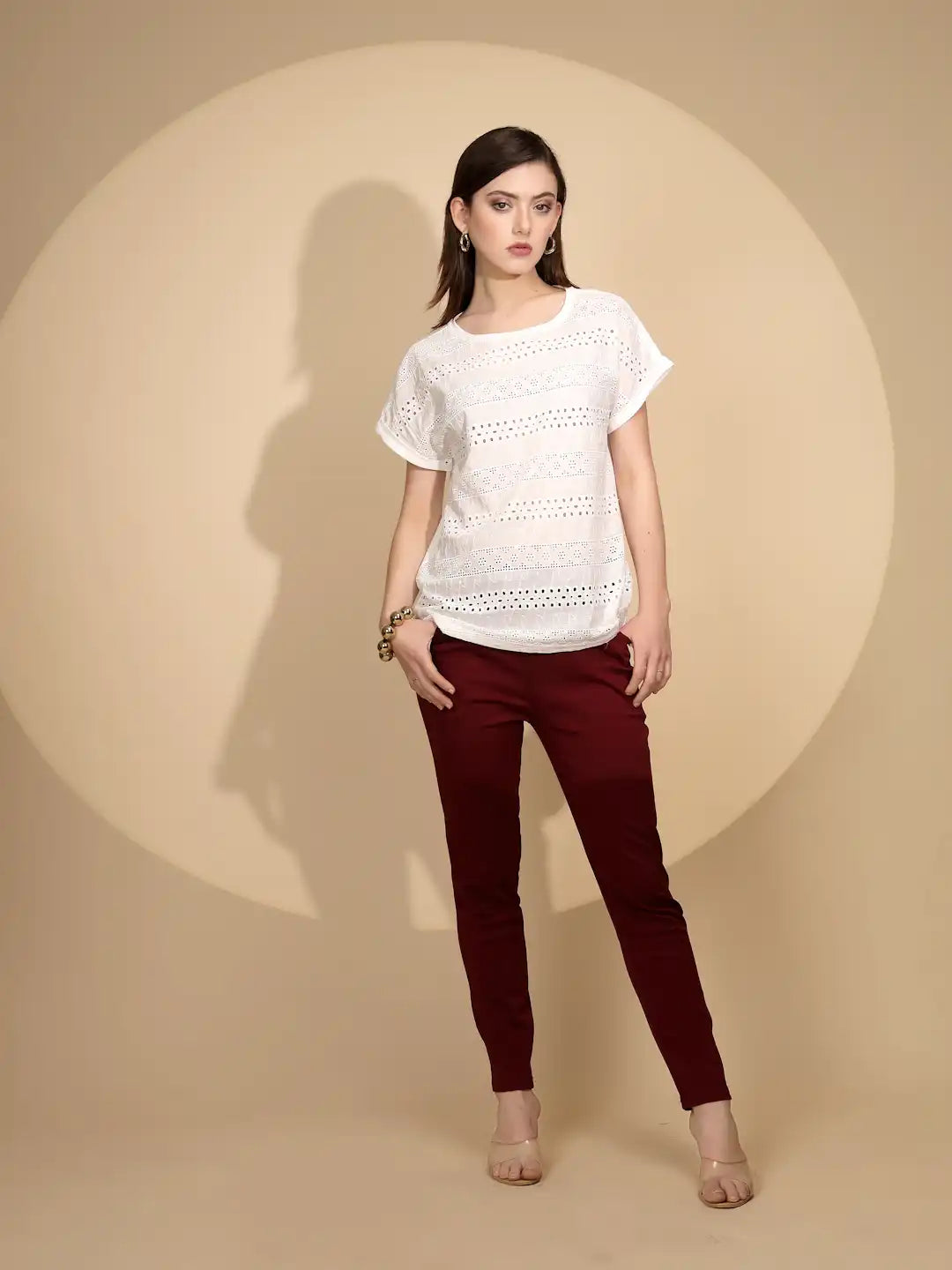 White Cotton Regular Fit Blouson Top For Women