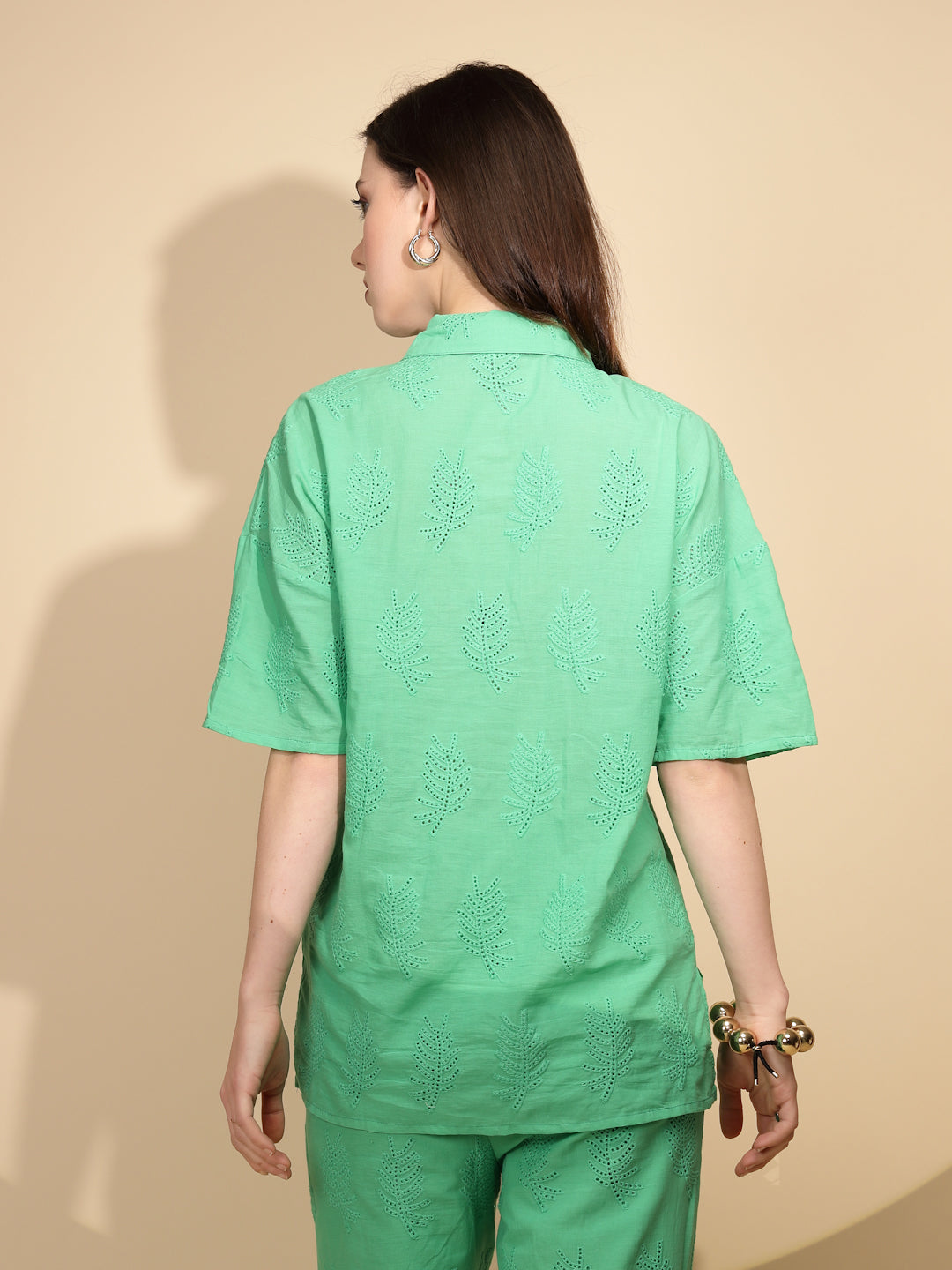 Green Cotton Regular Fit Shirt For Women