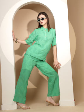 Green Cotton Regular Fit Shirt For Women