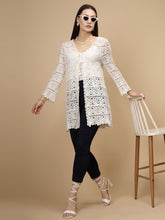 White Cotton Blend Regular Fit Shrug For Women