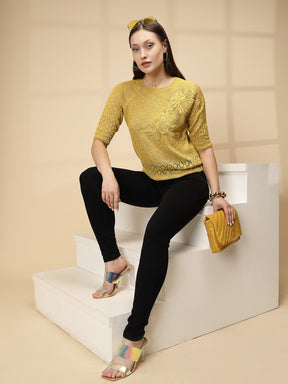 Yellow Rayon Regular Fit Top For Women