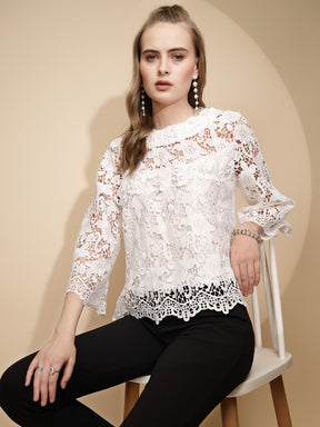 White Polyester Blend Loose Fit Blouse For Women