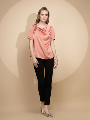 Orange Polyester Blend Loose Fit Blouse For Women