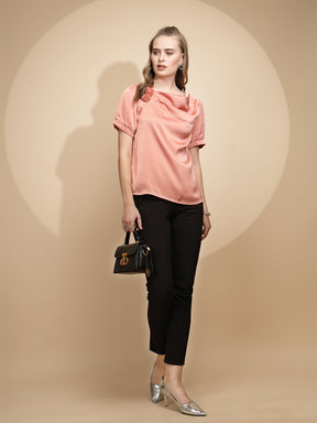 Orange Polyester Blend Loose Fit Blouse For Women