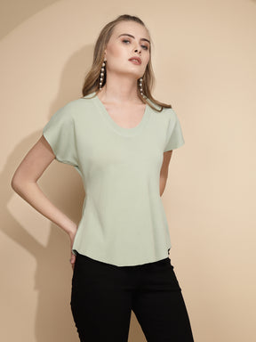 Sage Green Rayon Blend Regular Fit Top For Women