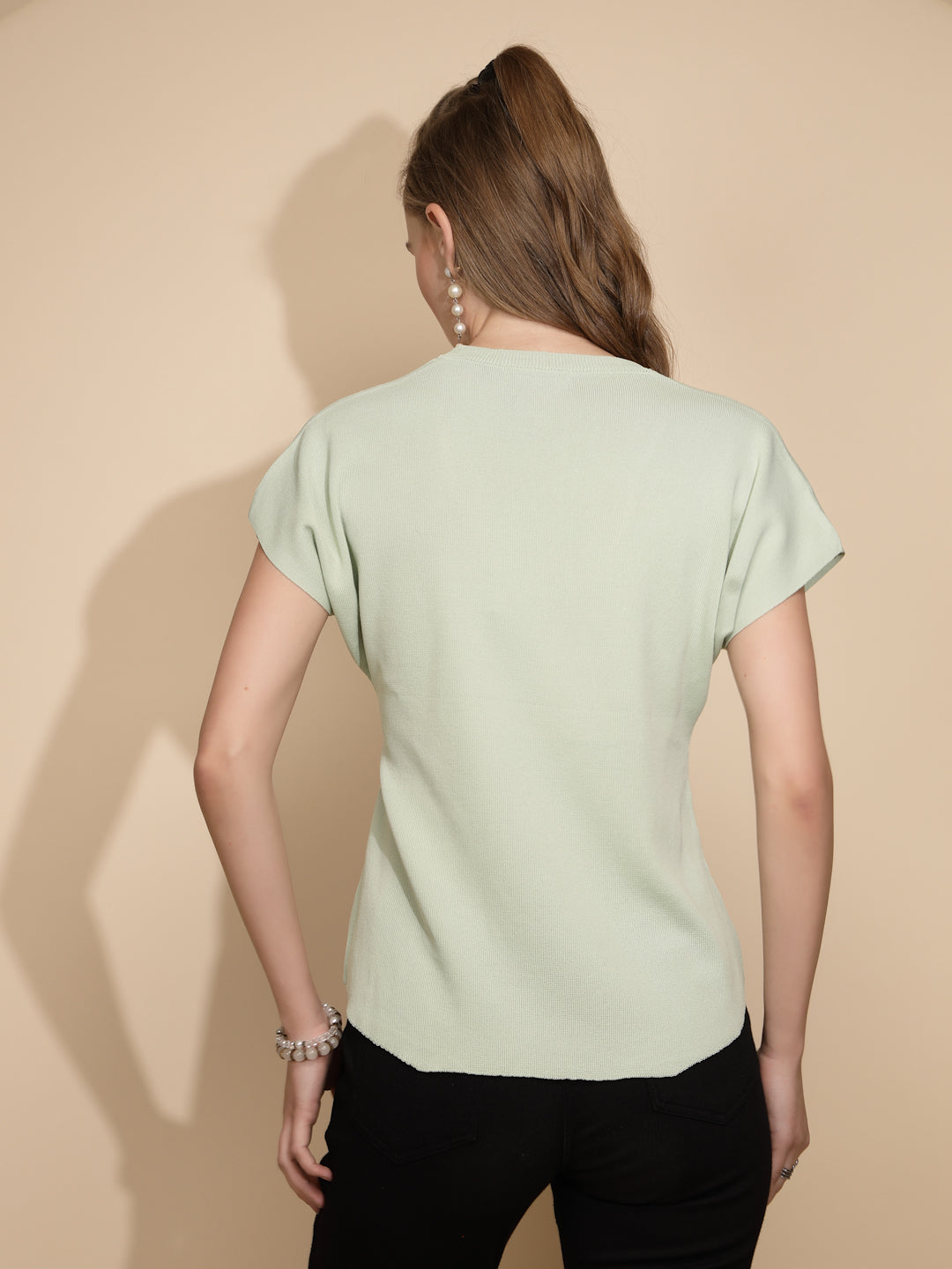 Sage Green Rayon Blend Regular Fit Top For Women