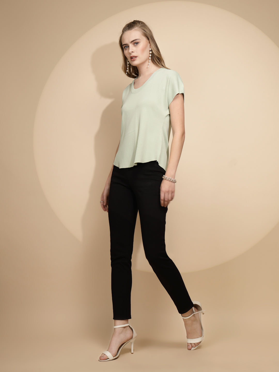 Sage Green Rayon Blend Regular Fit Top For Women