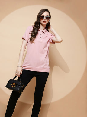 Light Peach Rayon Blend Regular Fit T-Shirt For Women