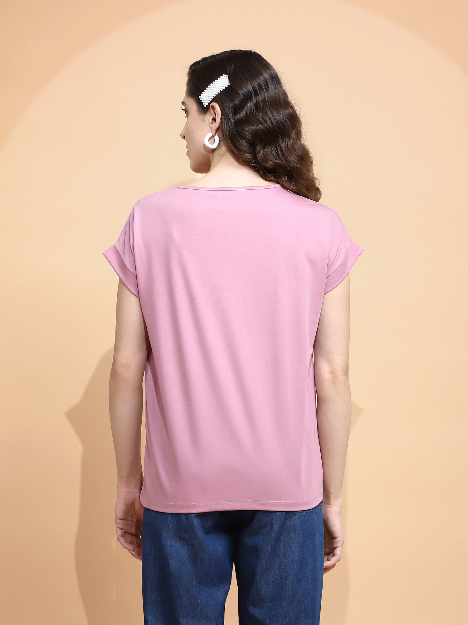 Pastel Pink Cotton Regular Fit Top For Women