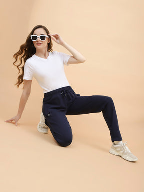 Navy Blue Cotton Blend Regular Fit Lower For Women