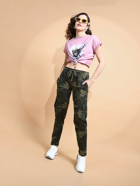 Camo Cotton Blend  Regular Fit Cargo For Women