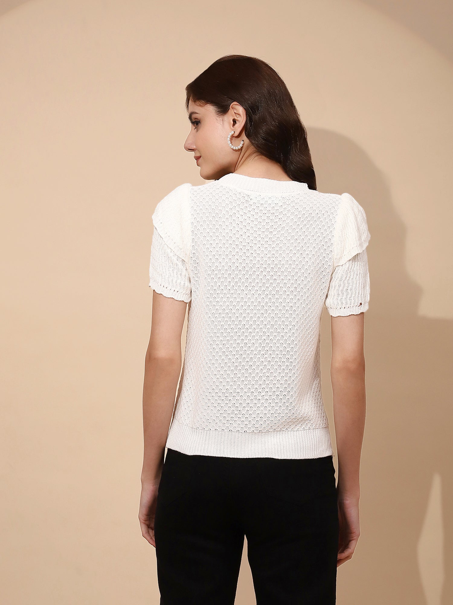 White Viscose Regular Fit Top For Women