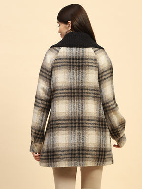 Grey Checkerd Poly Blend Relaxed Fit Coat