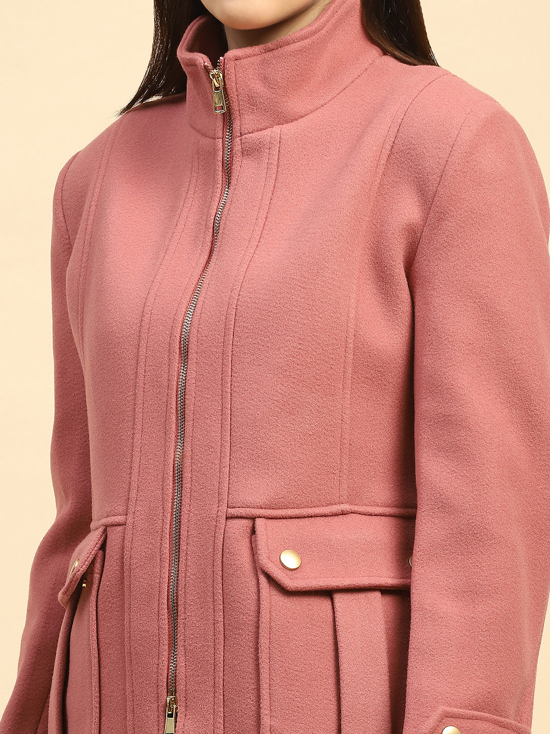 Onion Pink Solid Poly Blend Relaxed Fit Jacket