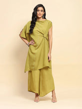 Olive Green Poly Satin Relaxed Fit Long Tunic Set For Women