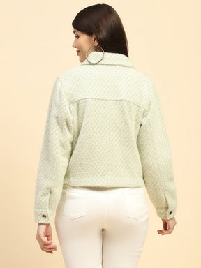 Basil Green Checkerd Poly Blend Relaxed Fit Jacket