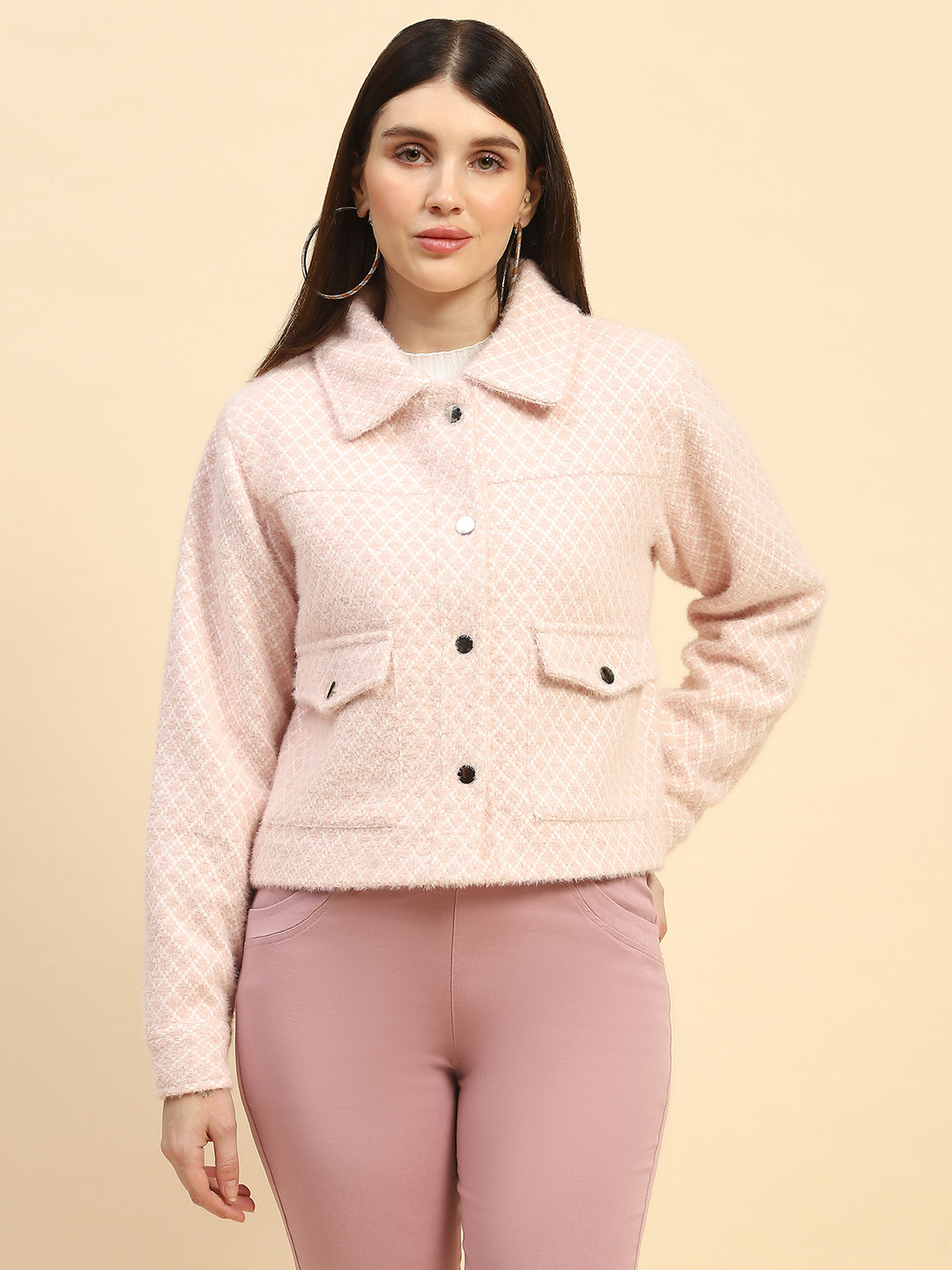 Blossom Checkerd Poly Blend Relaxed Fit Jacket