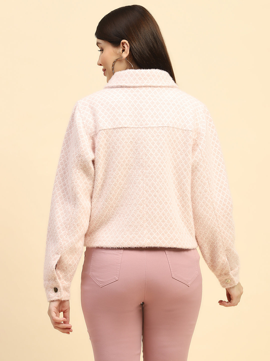 Blossom Checkerd Poly Blend Relaxed Fit Jacket