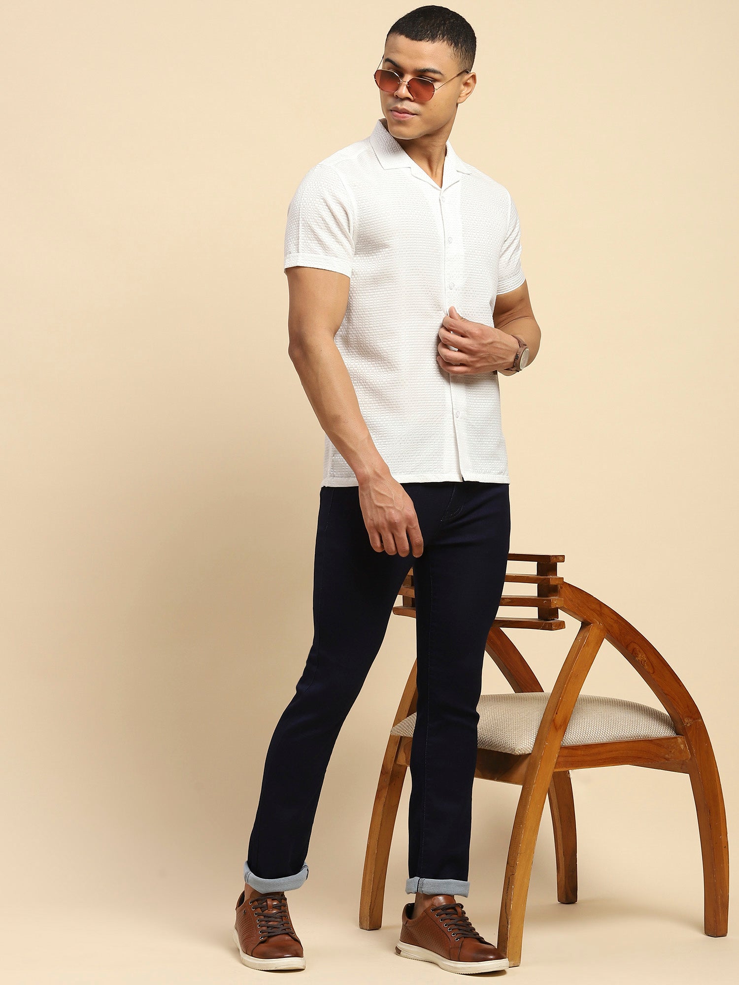 Raw Blue Cotton Blend Slim Fit Jeans For Men