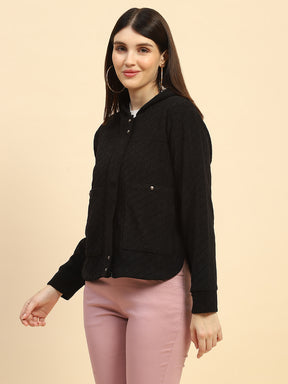 Black Solid Poly Blend Relaxed Fit Sweatshirt