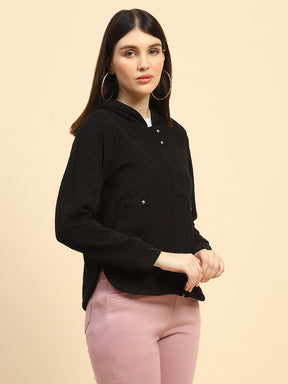 Black Solid Poly Blend Relaxed Fit Sweatshirt