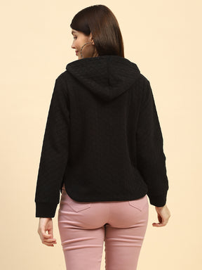 Black Solid Poly Blend Relaxed Fit Sweatshirt