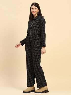 Black Checkerd Poly Blend Relaxed Fit Co ord Set