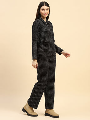 Black Checkerd Poly Blend Relaxed Fit Co ord Set