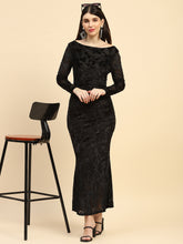 Black floral texture Poly Blend Slim Fit Dress