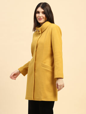 Mustard Solid Poly Blend Relaxed Fit Long Coat