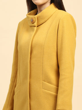 Mustard Solid Poly Blend Relaxed Fit Long Coat