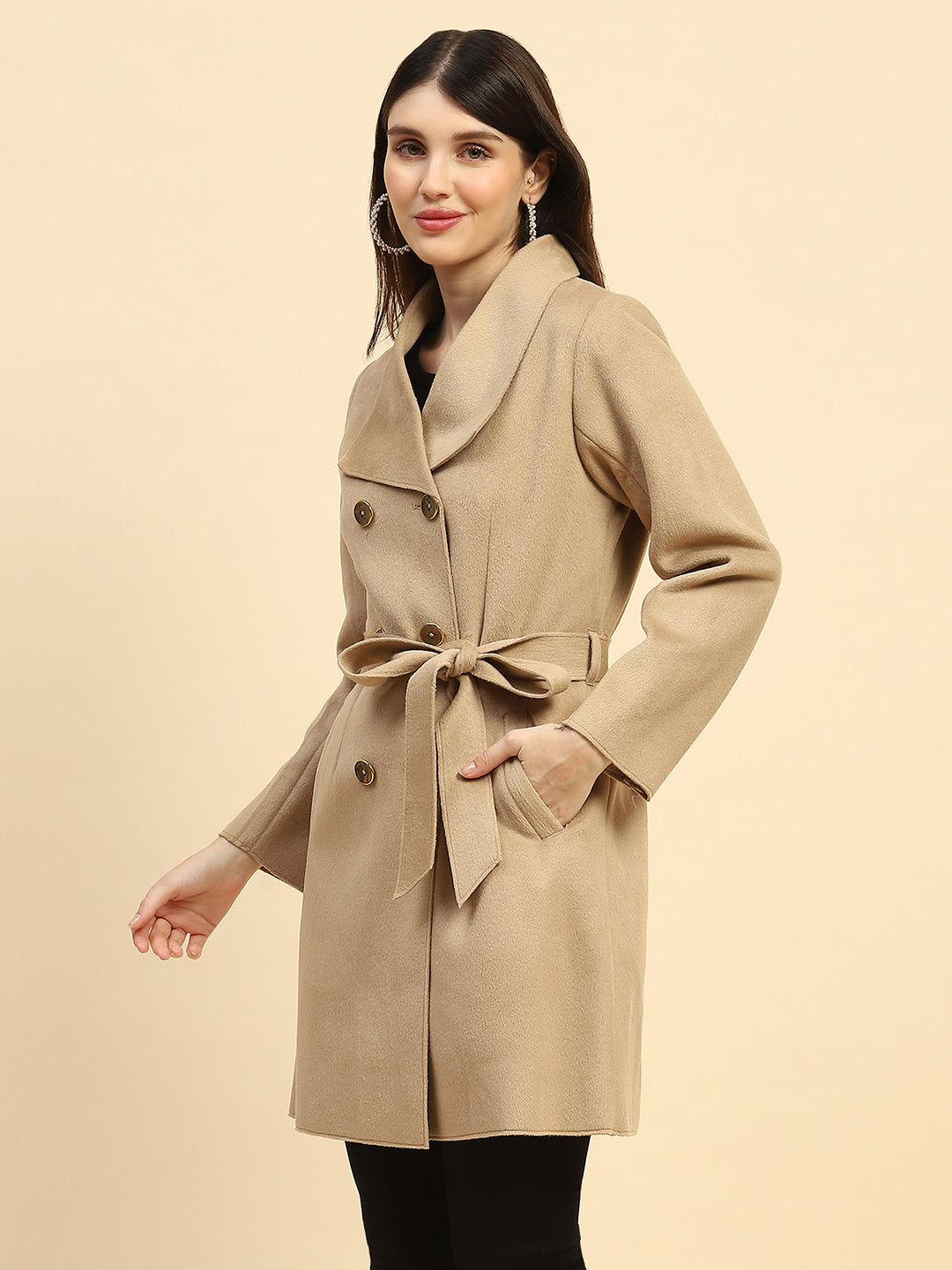 Mouse Solid Poly Viscose Relaxed Fit Long Coat