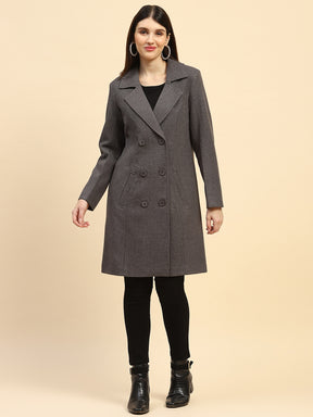 Dark Grey Solid Poly Blend Relaxed Fit Long Coat