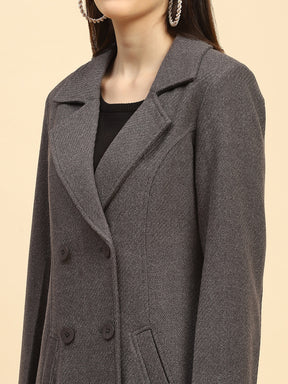 Dark Grey Solid Poly Blend Relaxed Fit Long Coat