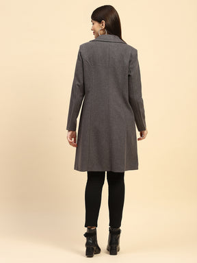 Dark Grey Solid Poly Blend Relaxed Fit Long Coat