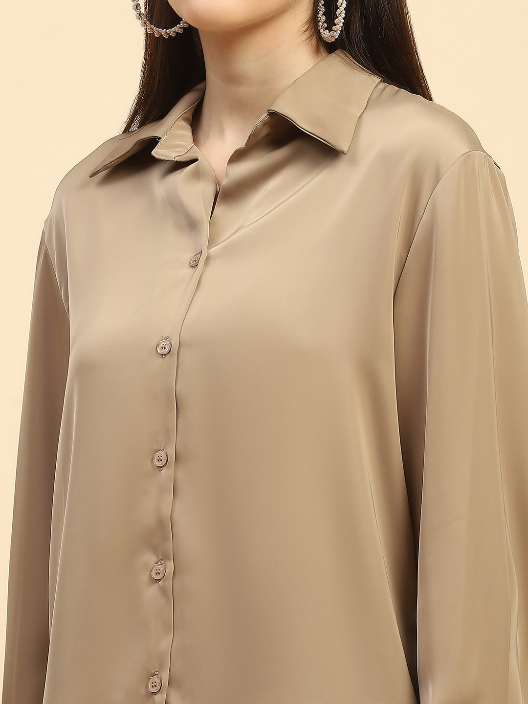 Champagne Solid Poly Blend Relaxed Fit Shirt